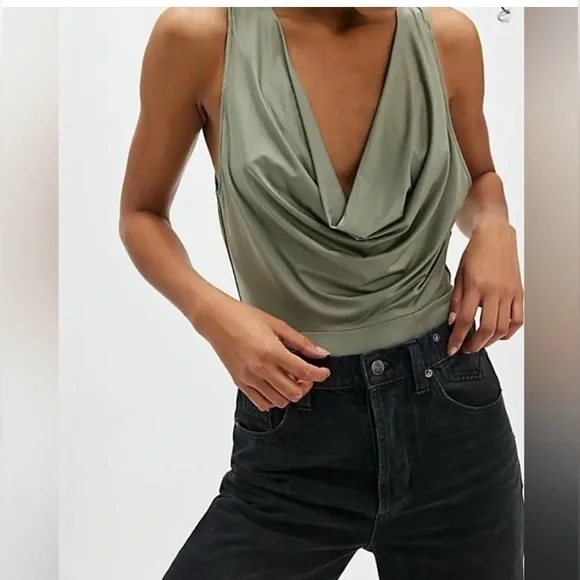 Free People Intimately Women XS Laurel Oak When And Where Bodysuit Cowl Neck - Picture 2 of 14